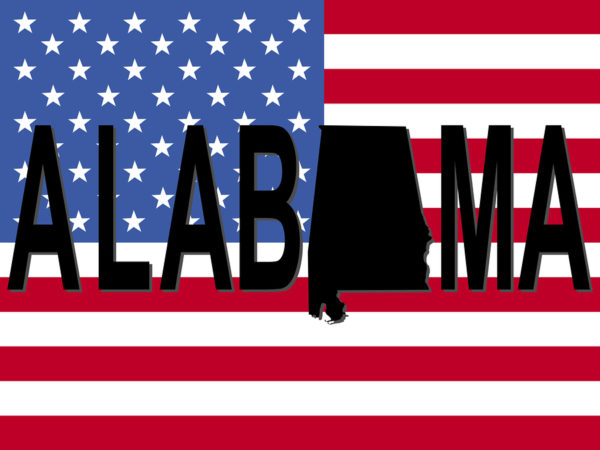 Alabama Text With Map On American Flag Illustration JPG Alabama text with map on American flag illustration JPG