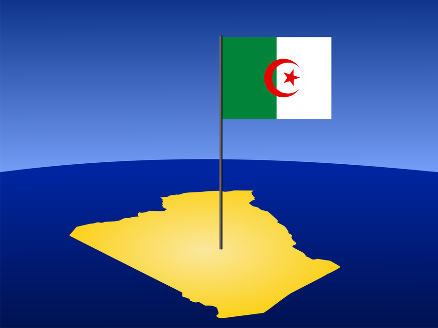 map of Algeria and Algerian flag on pole illustration JPG