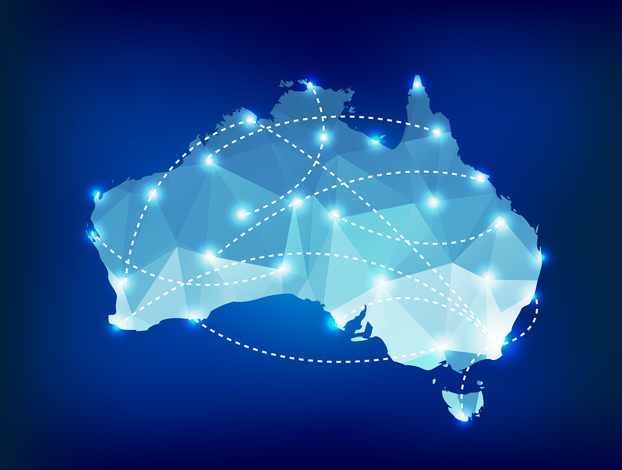 Australia country map polygonal with spot lights places sample