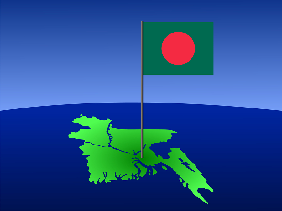 Map Of Bangladesh With Flag map of Bangladesh and their flag on pole illustration