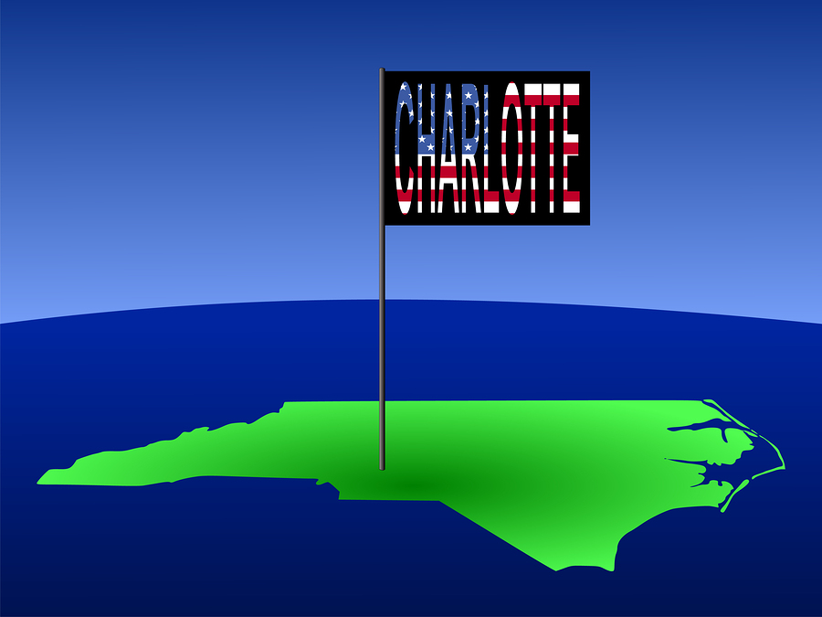 Charlotte North Carolina Map of North Carolina with Charlotte flag