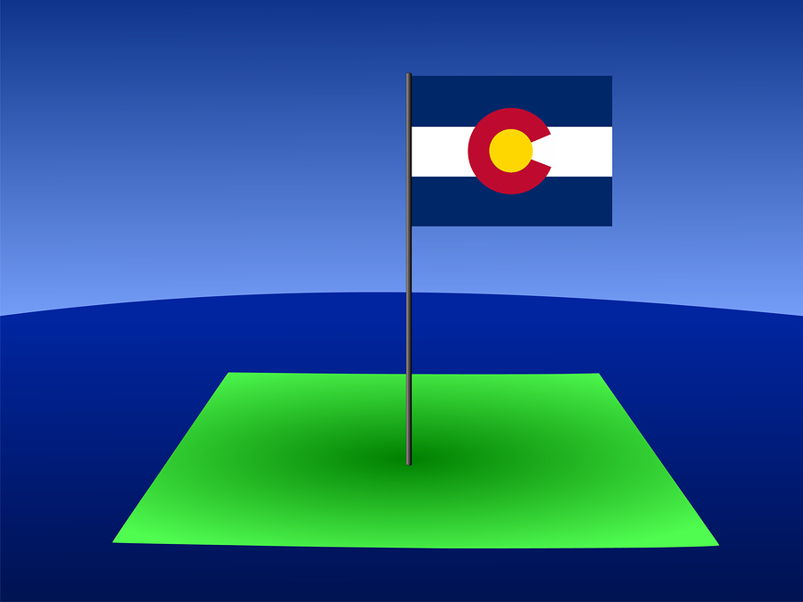 Map Of Colorado With Flag On Pole Illustration map of Colorado and their flag on pole illustration