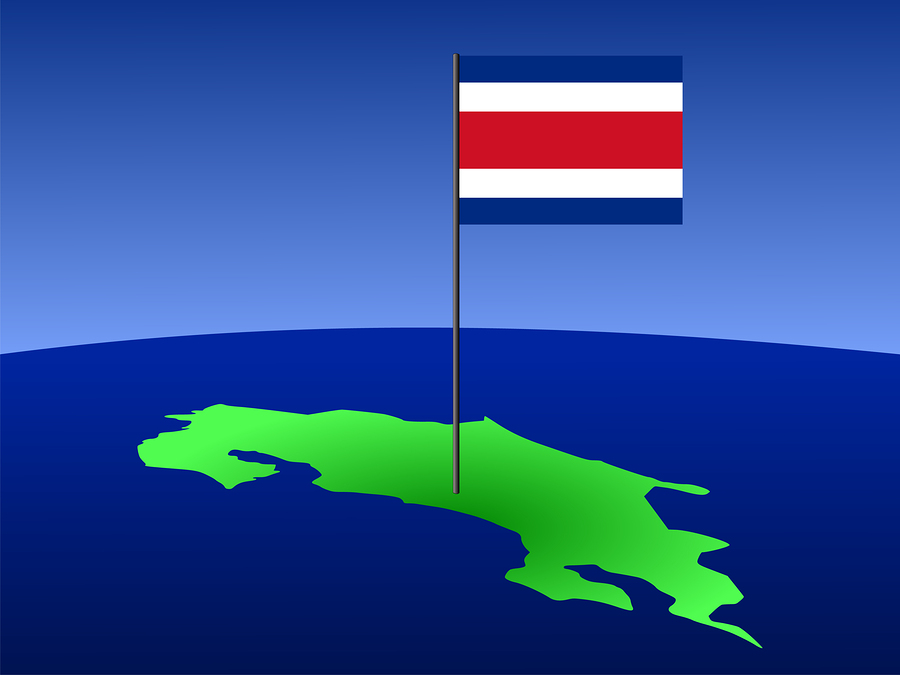map of Costa Rica and Costa Rican flag on pole illustration