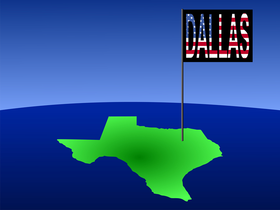 Dallas On Texas Map Map of Texas with Dallas flag illustration