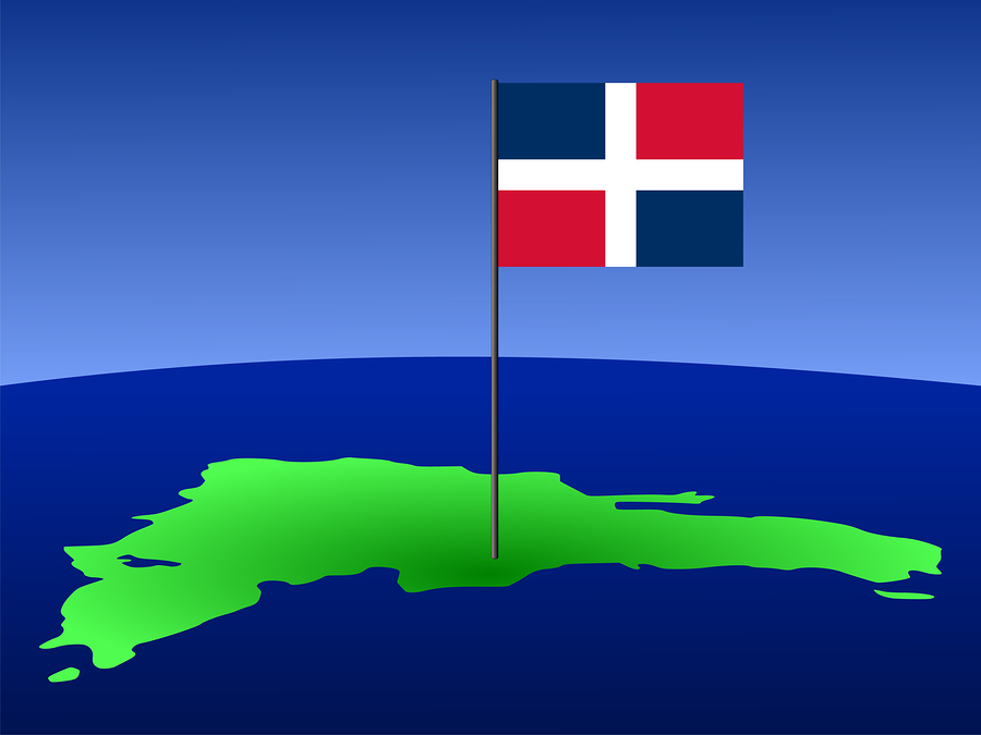 map of Dominican Republic and their flag on pole illustration