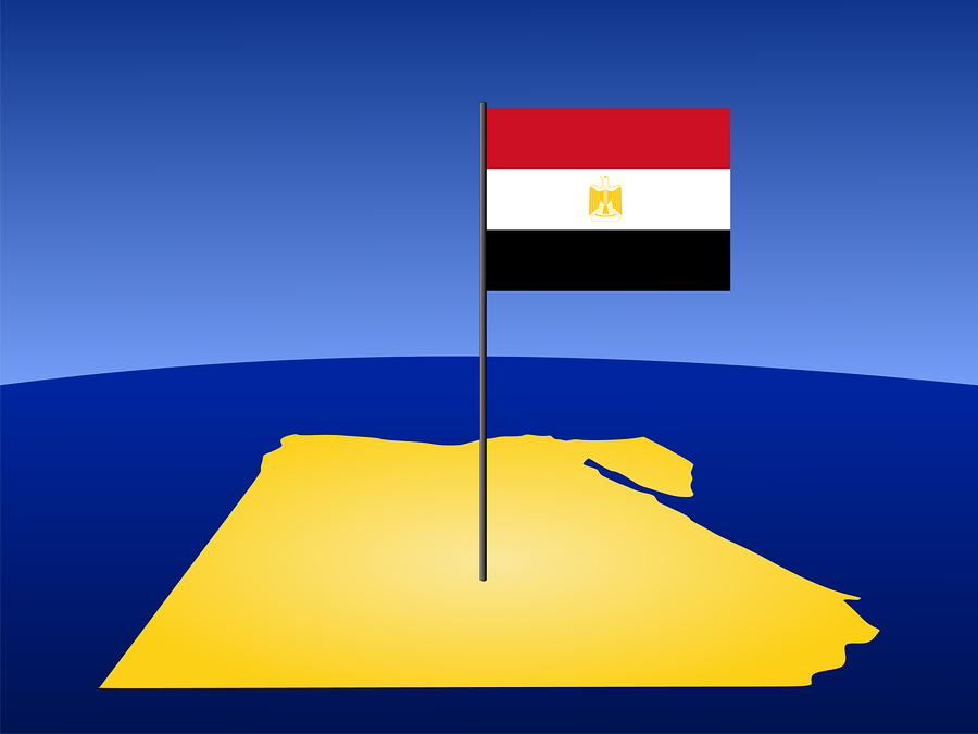 map of Egypt and their flag on pole illustration