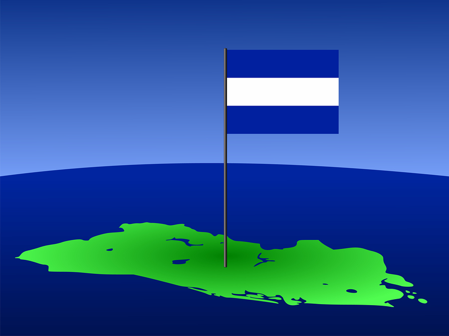 map of El salvador and their flag on pole illustration