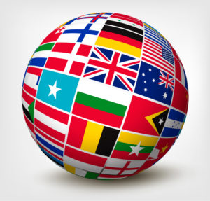 Flags of the world in globe. Vector illustration.