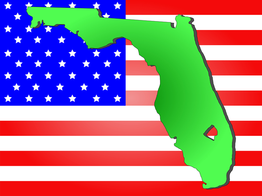 State Of Florida Map of the State of Florida and American flag