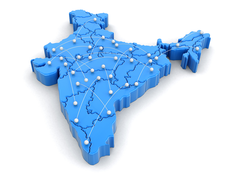 3D Illustration. Map Of India With Flight Paths. Image With Clipping Path. 3D Illustration. Map of India with flight paths. Image with clipping path.