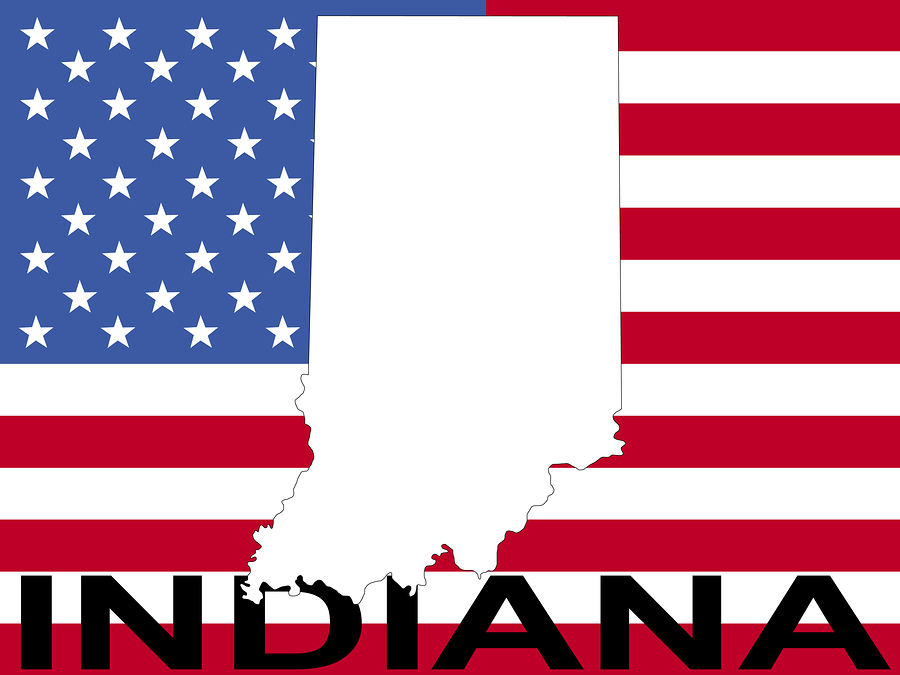 map of Indiana on American flag illustration
