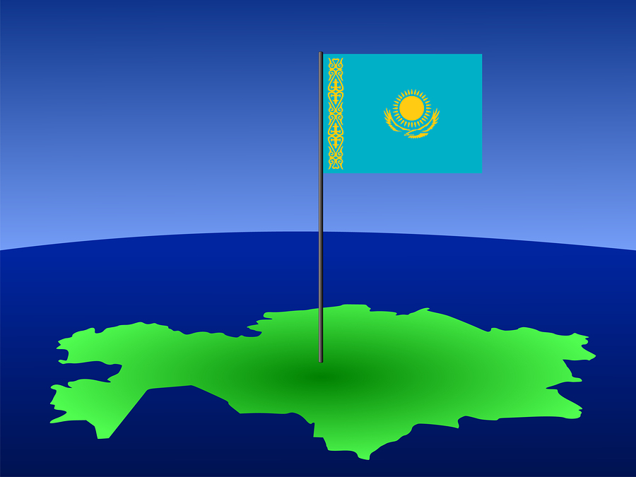 map of Kazakhstan and their flag on pole illustration