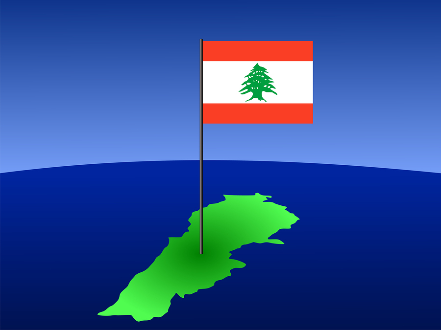 Map Of Lebanon With Flag map of Lebanon and their flag on pole illustration