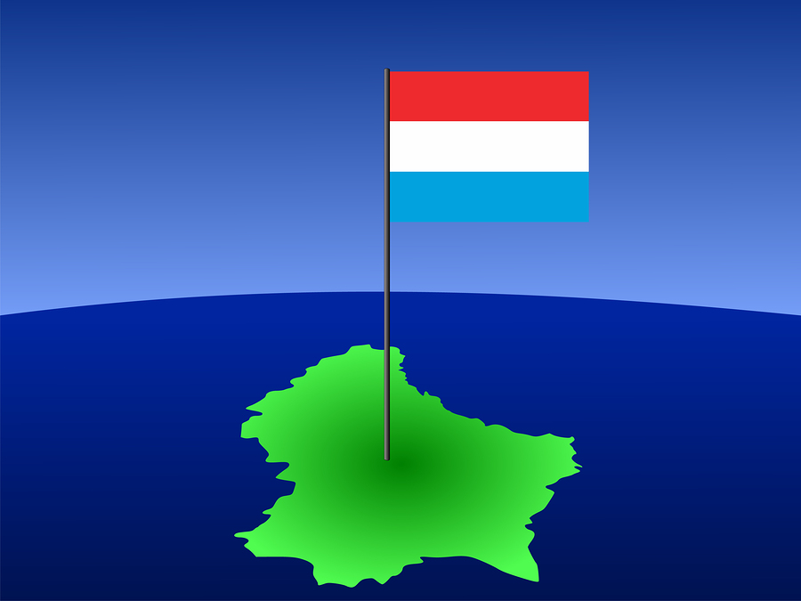 map of luxembourg and their flag on pole illustration
