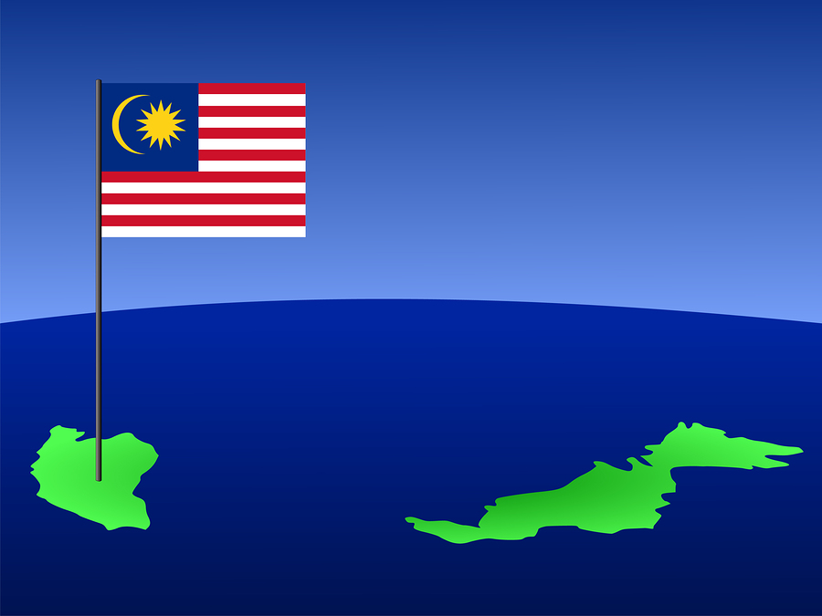 map of Malaysia and Malaysian flag on pole illustration