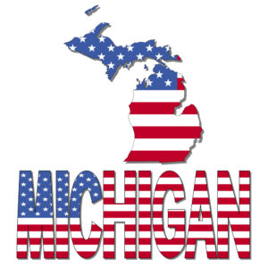 Michigan Map Flag And Text Vector Illustration Michigan map flag and text vector illustration