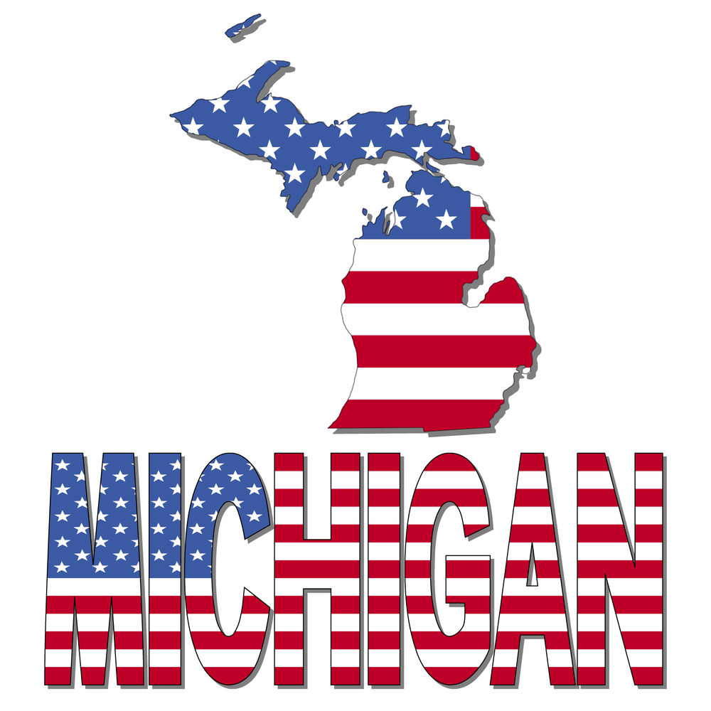 Michigan Map Flag And Text Vector Illustration Michigan map flag and text vector illustration