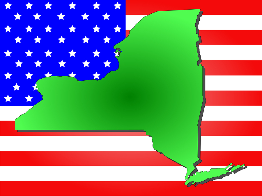 State Of New York Map of the State of New York and American flag
