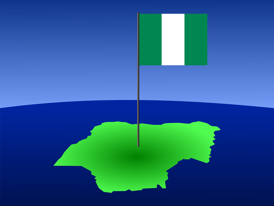 map of Nigeria and their flag on pole illustration