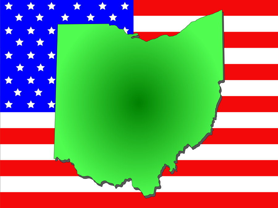 Map of the State of Ohio and American flag