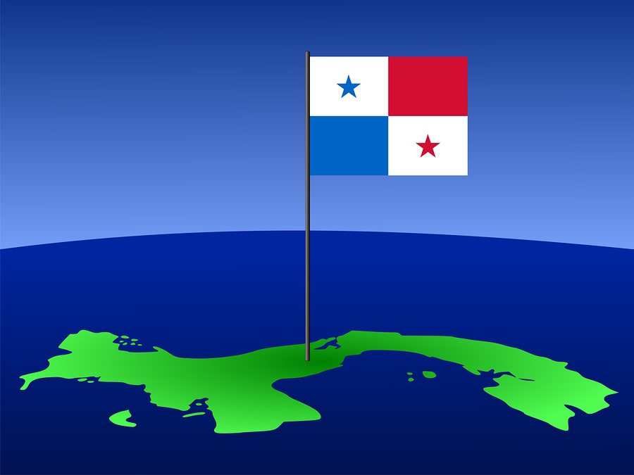 map of Panama and Panamanian flag on pole illustration