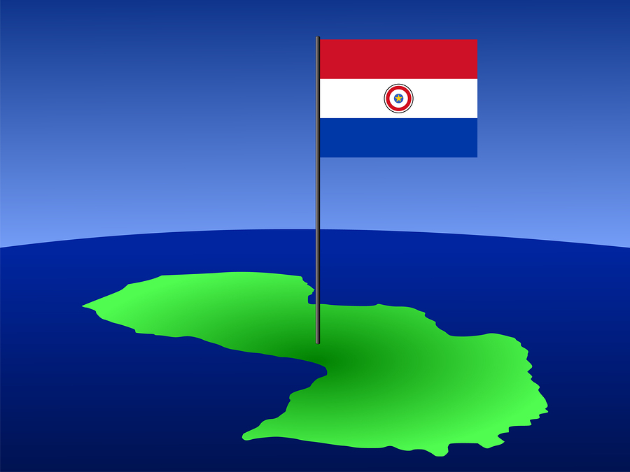 map of Paraguay and their flag on pole illustration
