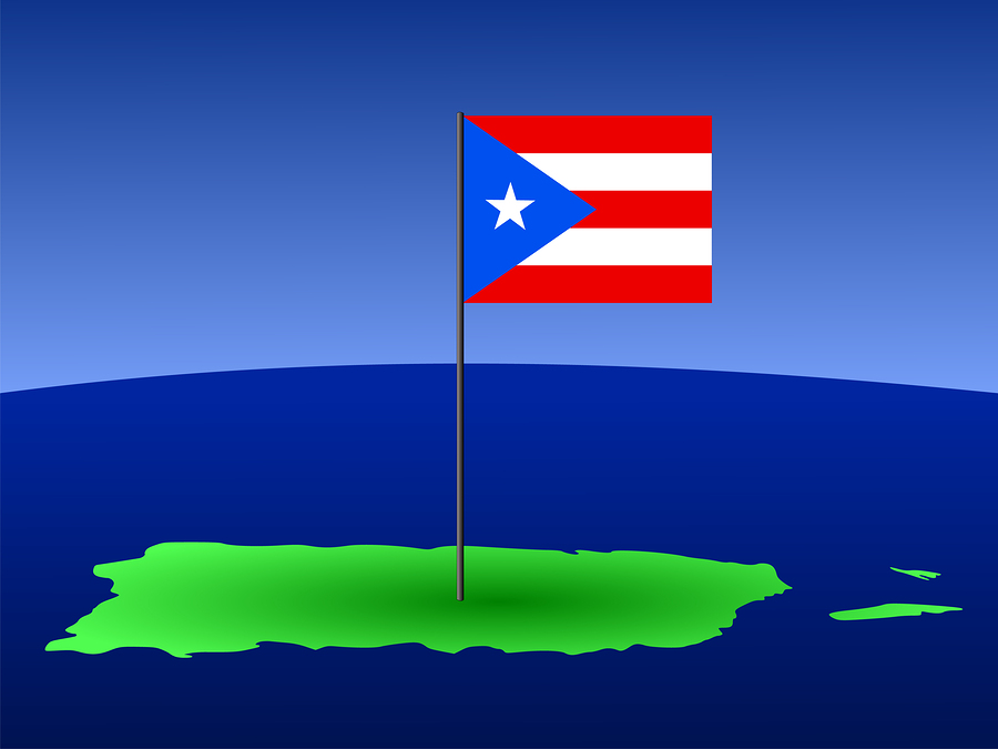 map of puerto rico and puerto rican flag on pole illustration