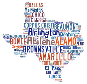 Word Cloud Shaped Like Texas With The Names Of Cities Found In T Word cloud shaped like Texas with the names of cities found in Texas