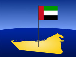 Map Of Uae With Flag map of UAE and their flag on pole illustration