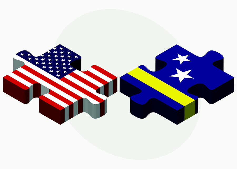 Vector Image - USA and Curacao Flags in puzzle isolated on white background.