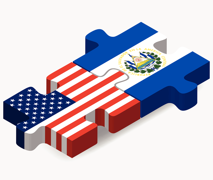 Vector Image - USA and El Salvador Flags in puzzle isolated on white background.