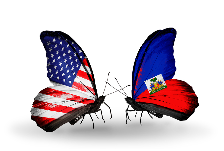 Two Butterflies With Flags On Wings As Symbol Of Relations Usa A Two butterflies with flags on wings as symbol of relations USA and Haiti