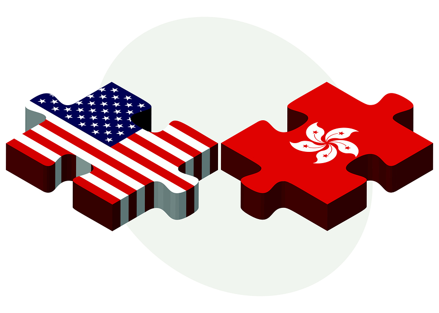 Vector Image - USA and Hong Kong SAR China Flags in puzzle isolated on white background.