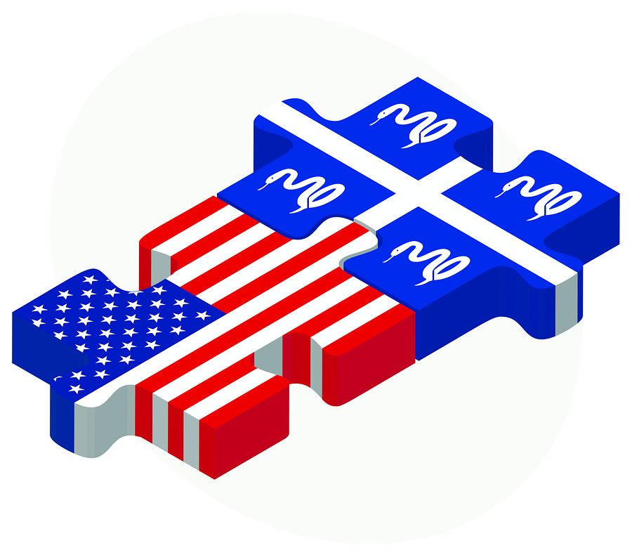 Usa And Martinique Flags In Puzzle Vector Image - USA and Martinique Flags in puzzle isolated on white background.