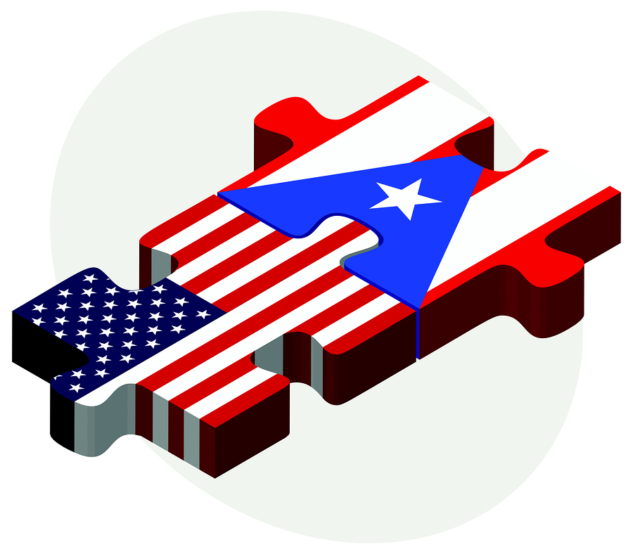 Usa And Puerto Rico Flags In Puzzle Vector Image - USA and Puerto Rico Flags in puzzle isolated on white background.