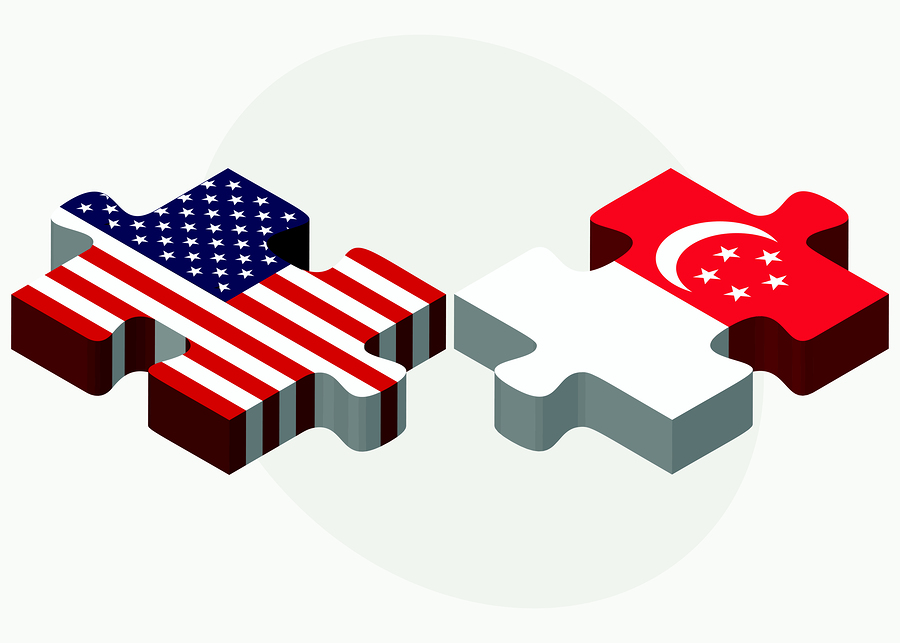 Vector Image - USA and Singapore Flags in puzzle isolated on white background.