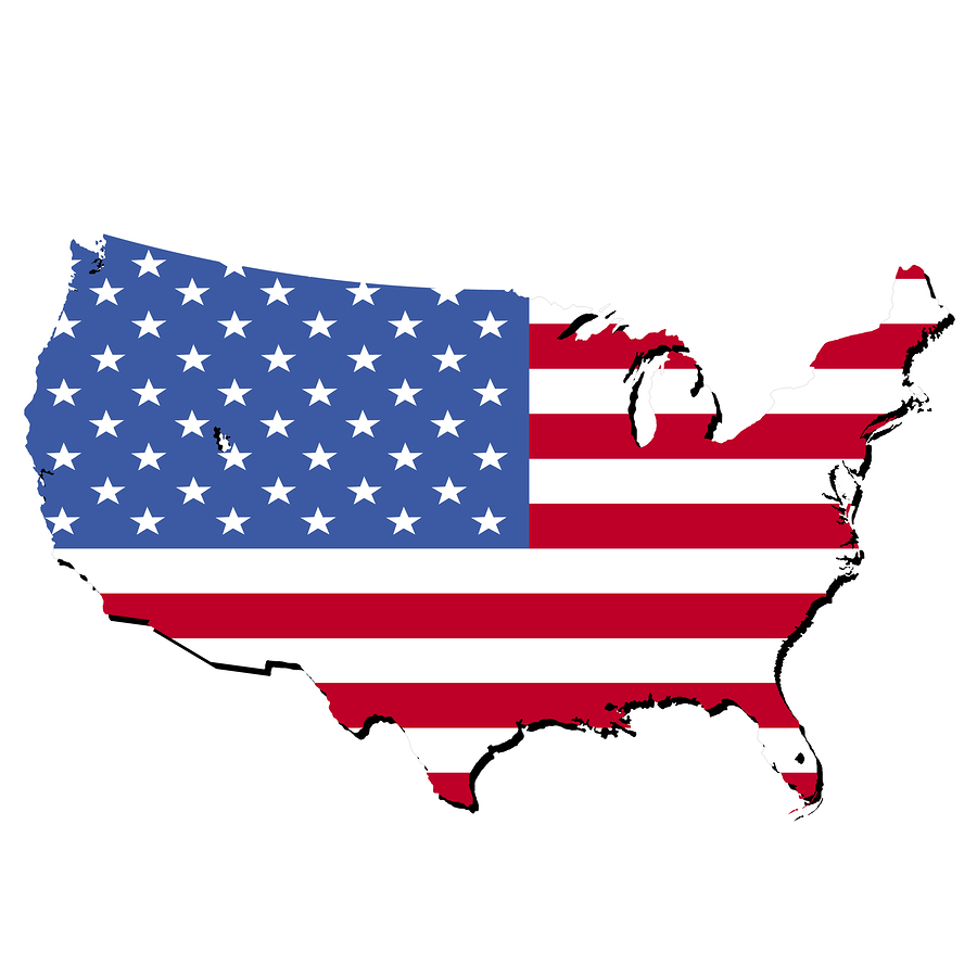 map of USA and American flag illustration
