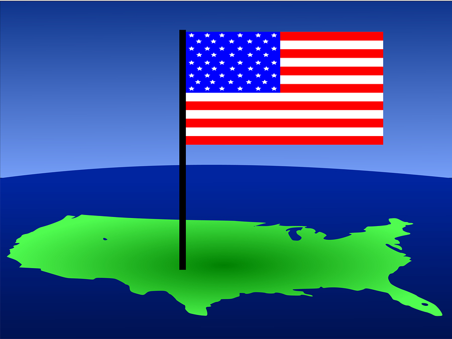 map of USA and American flag illustration