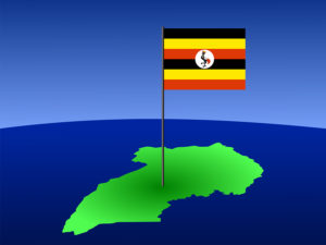 Map Of Uganda With Flag map of Uganda and their flag on pole illustration