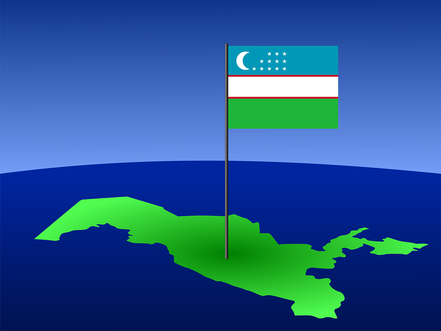 map of Uzbekistan and their flag on pole illustration