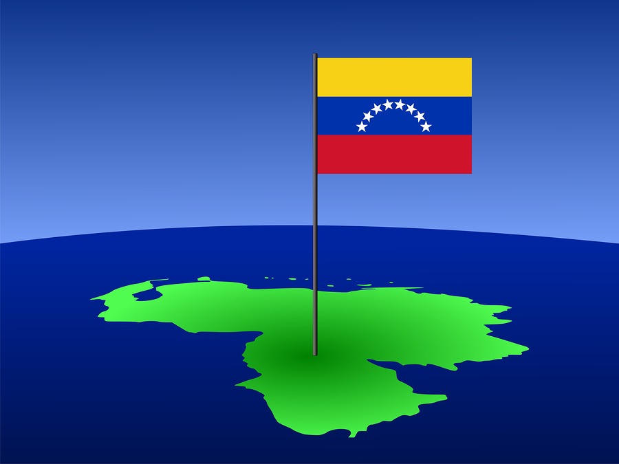 map of Venezuela and their flag on pole illustration