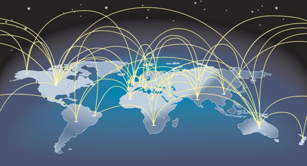 World Trade Map Background A world map background with flight paths or trade routes