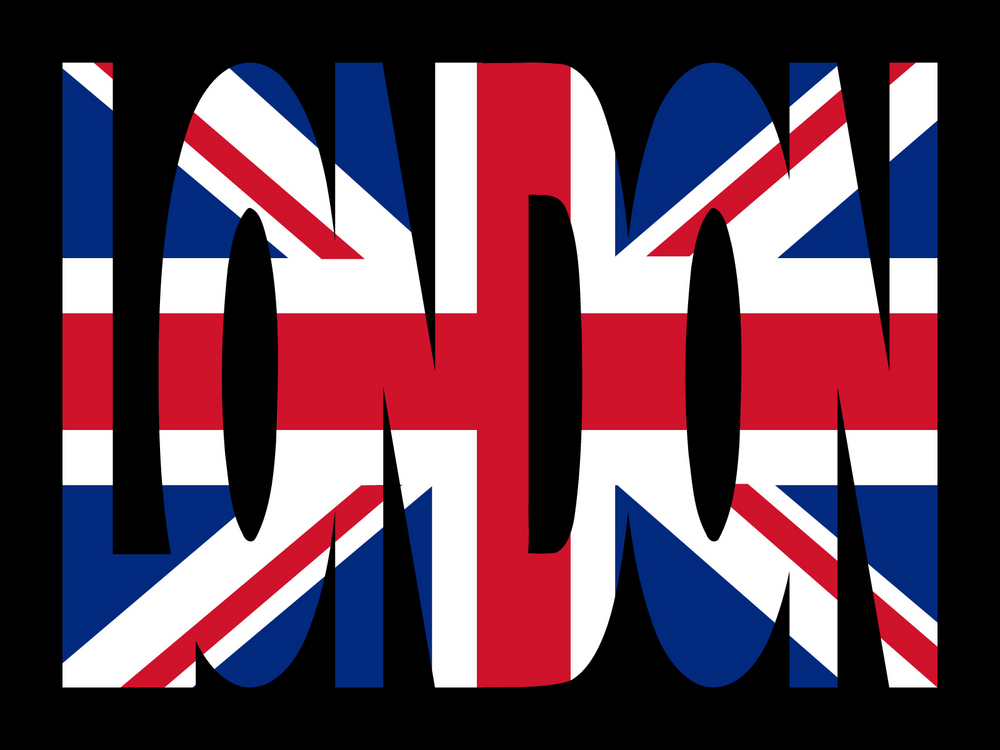 Overlapping London Text With British Flag Illustration overlapping London text with British flag illustration